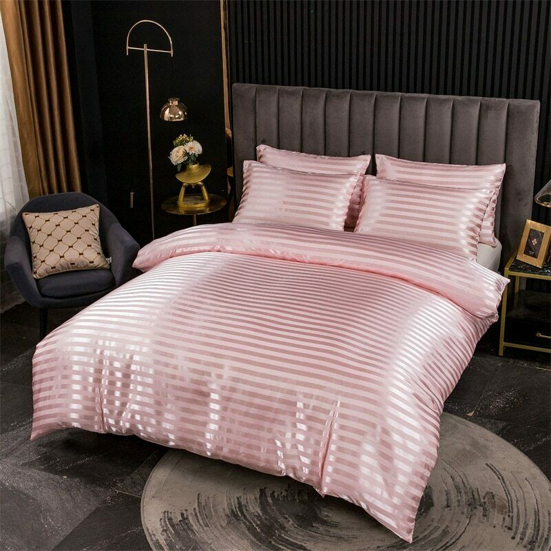 Cooling Silk Duvet Cover Set Smooth Striped Bedding Set for Home Hotel Use Luxury Soft Satin Textile Bed Linen