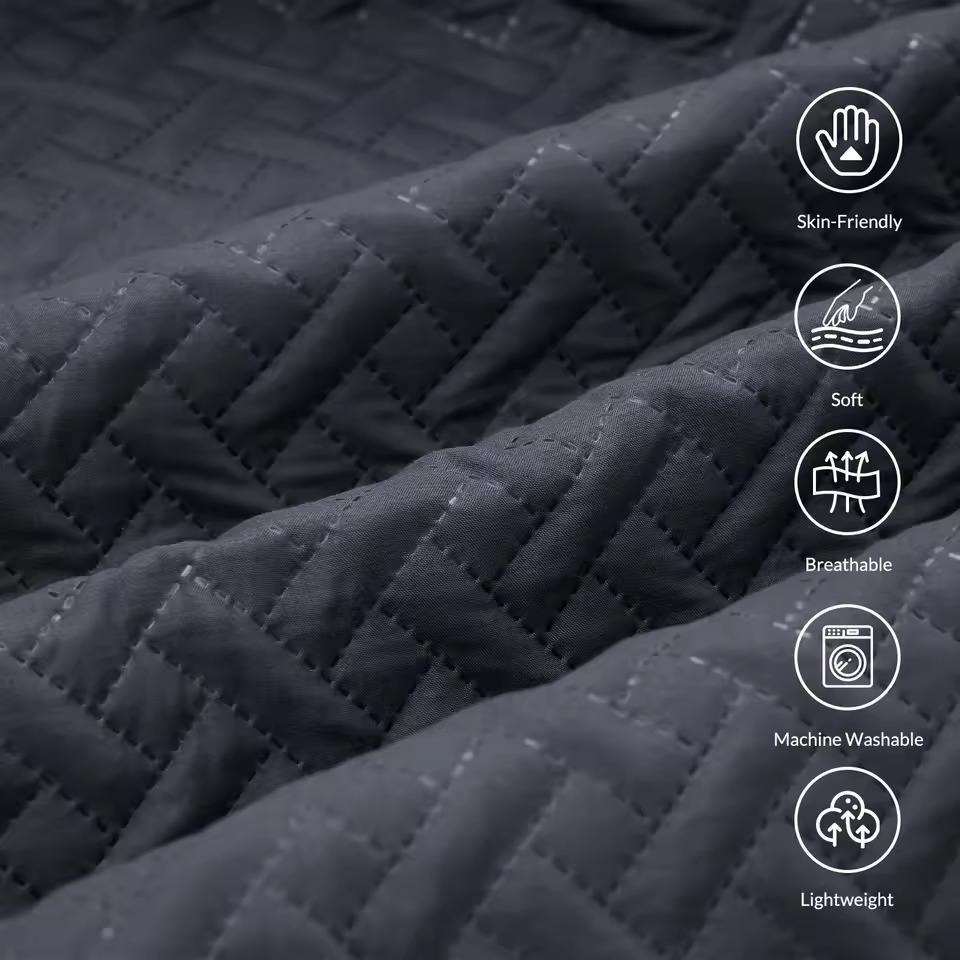 Custom Logo 100% Cotton Quilted Bedding Set Breathable Solid Color Comforter for Hotel Home OEM ODM