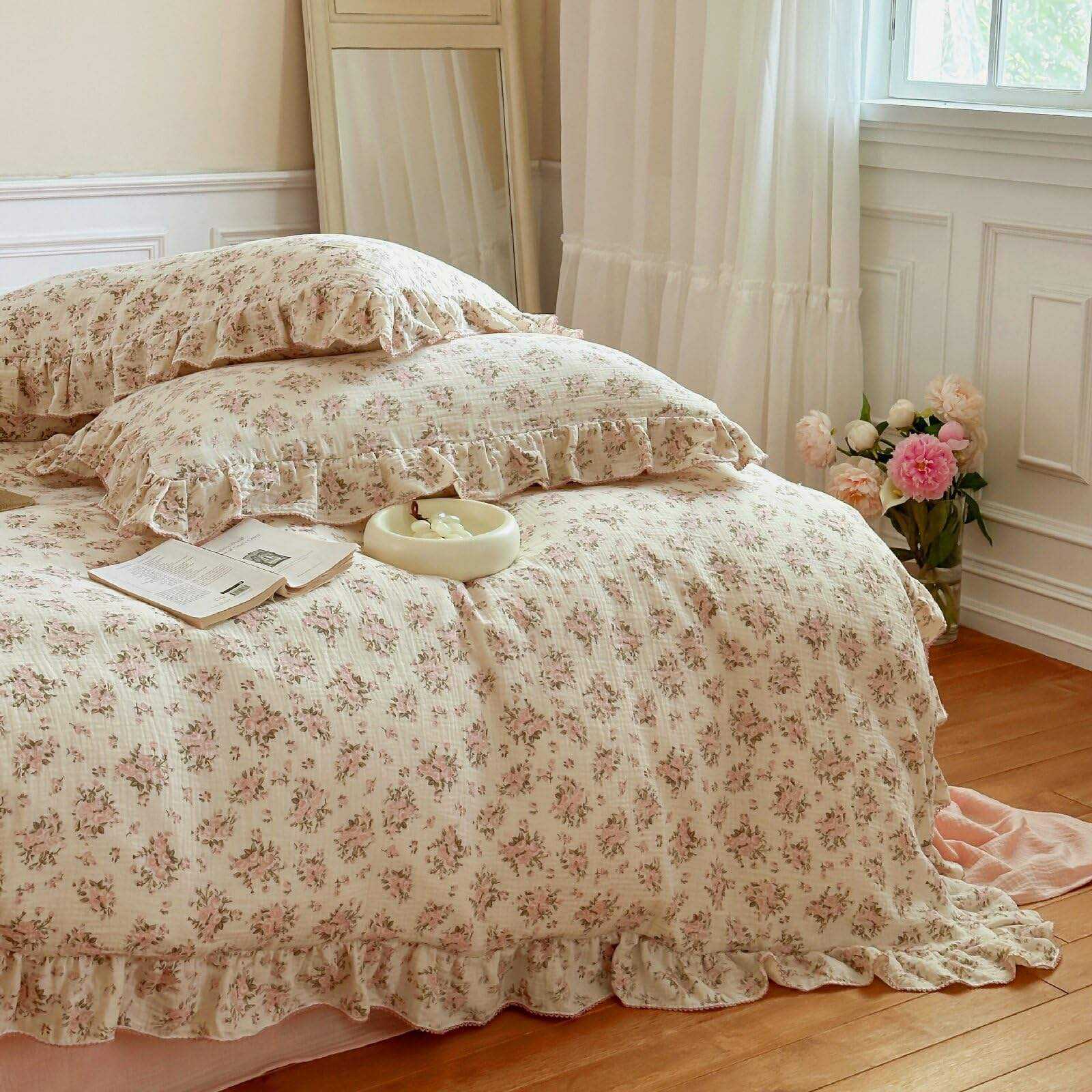 Custom OEM ODM Floral Print Muslin Cotton Duvet Cover Chic Princess Style Soft Breathable Comforter Cover for Girls Bedroom