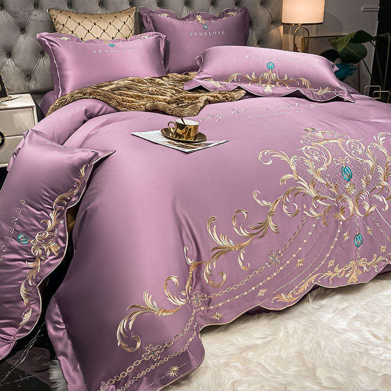 OEM ODM Wholesale Luxury Ice Silk Cotton Bedding Set European Style With Embroidery Skin Friendly Breathable Modern for Home