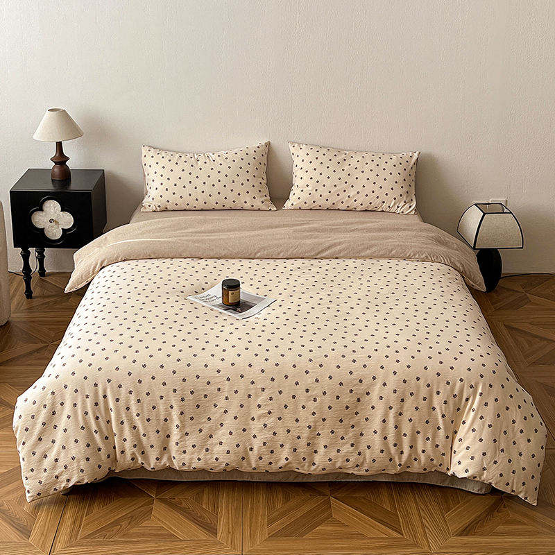 Custom OEM ODM Modern Style Small Floral High GSM Jacquard Washed Cotton Four-piece Bed Set for Home Bedroom