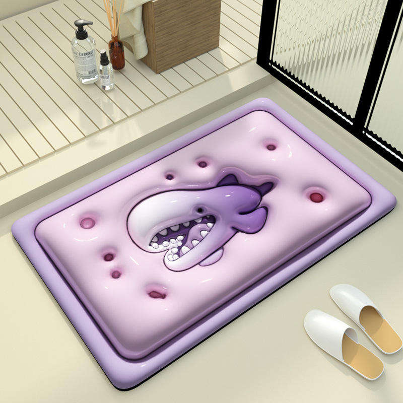 Custom OEM ODM New Trend 3D Visual Super Absorbing Diatomaceous Earth Bathroom Mat Non Slip Cartoon Bath Rug