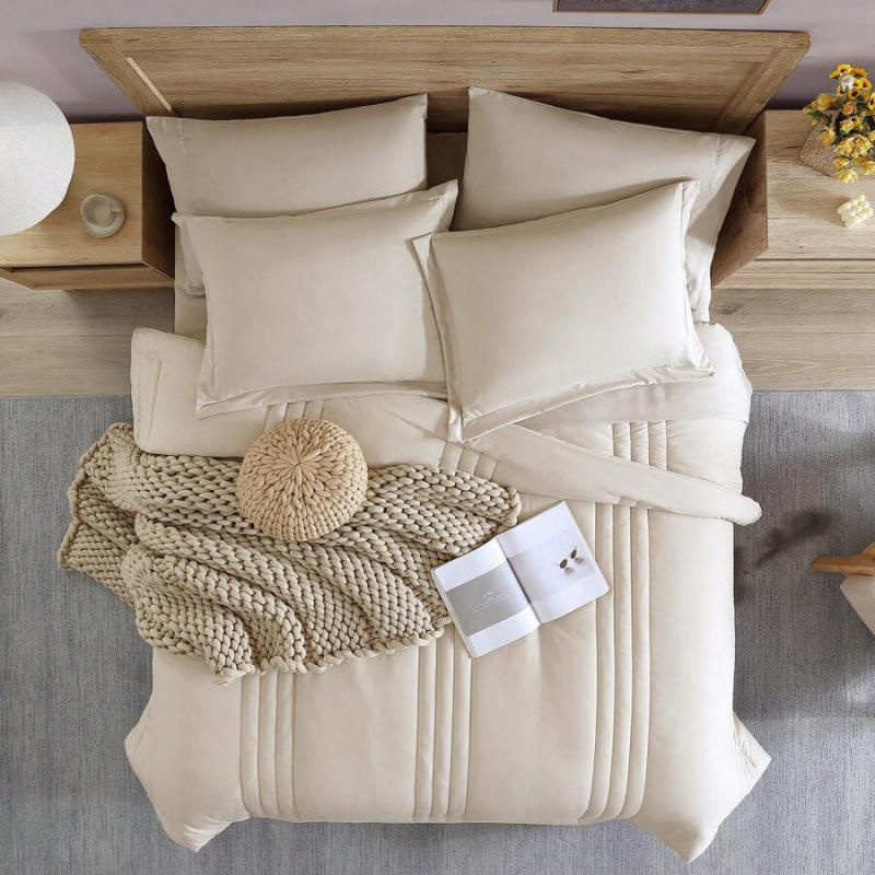 Premium 7 Piece Bed Set OEKO-TEX Certified Vertical Quilting Soft Breathable Wrinkle Resistant Bedding Set for Home Hotel
