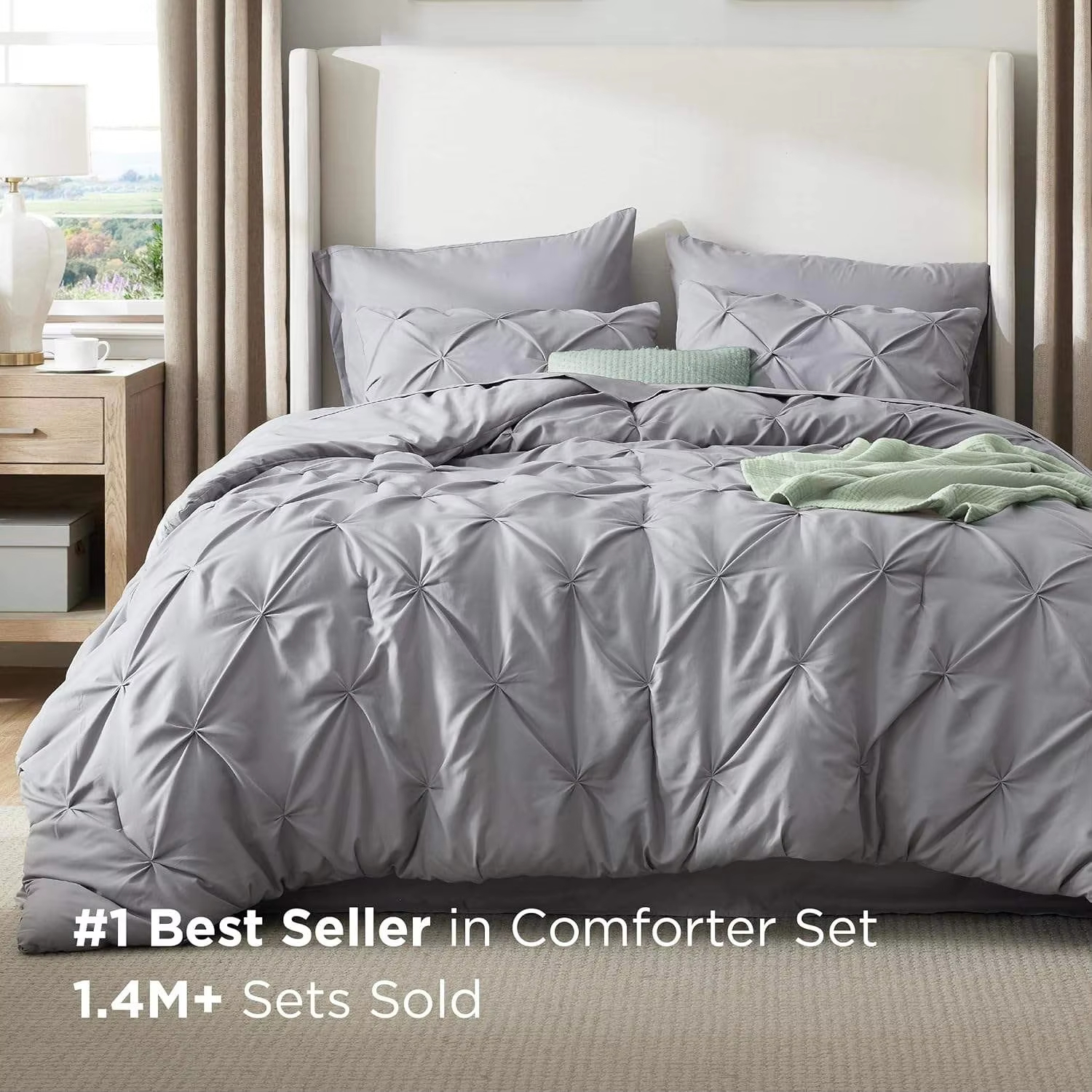 Premium 7 Pieces Tufted Comforter Bed in a Bag Set Pinch Pleat Design Soft Breathable Fluffy Bedding Set for Home Hotel