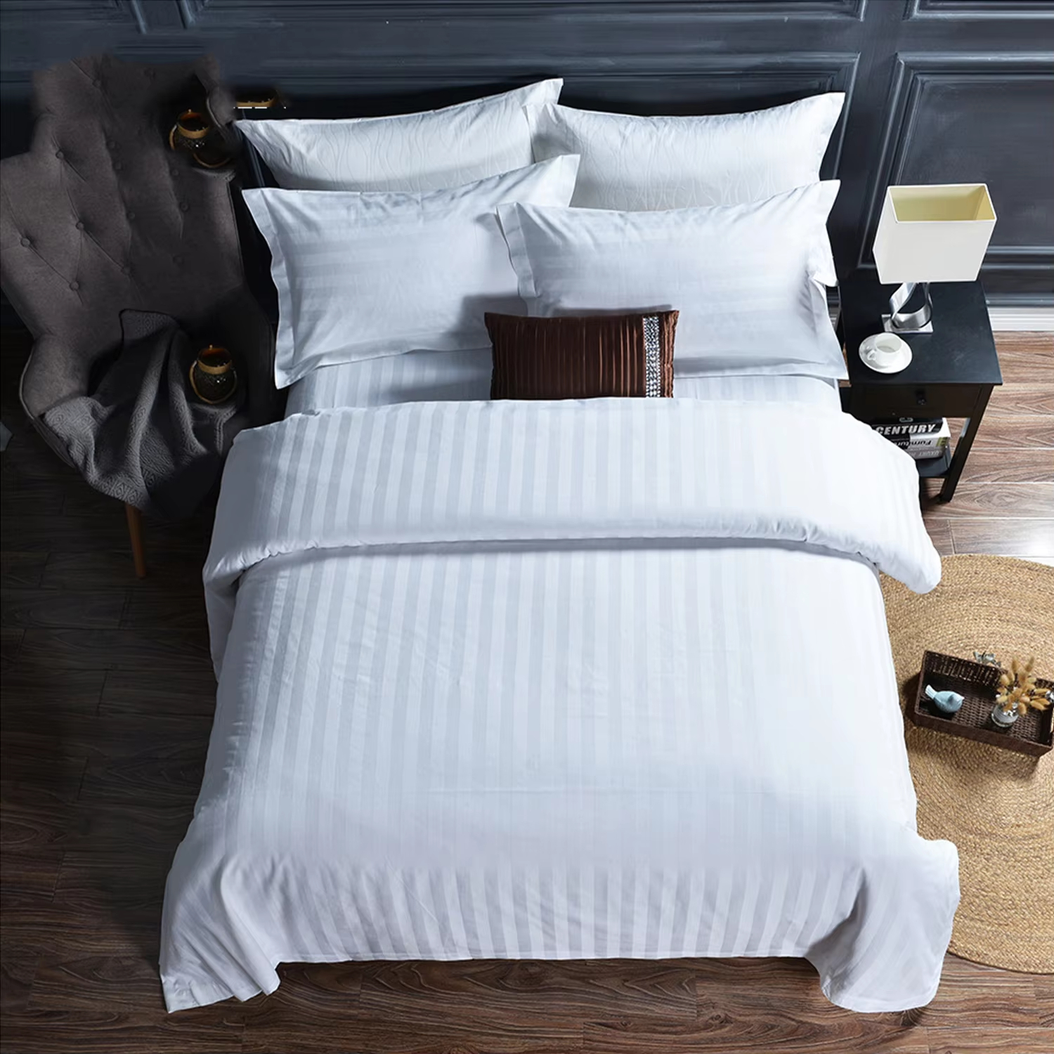 Custom OEM ODM 5 Star Hotel Luxury Bedding Set 100% Cotton High GSM Jacquard Solid Color for Hotel Motel Wholesale