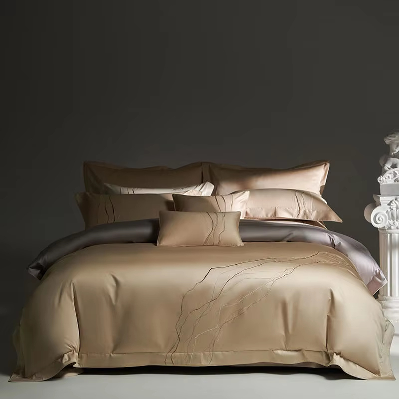 Factory New Style Custom OEM ODM 700TC Egyptian Cotton Bedding Set Four Piece Marble Lines Embroidery Luxury Wholesale