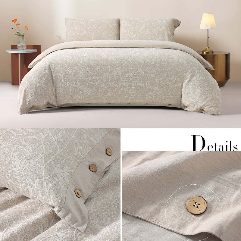 Factory Wholesale OEM ODM 100% Cotton Jacquard Bedding Set Four Piece Plant Pattern All Season Elegant