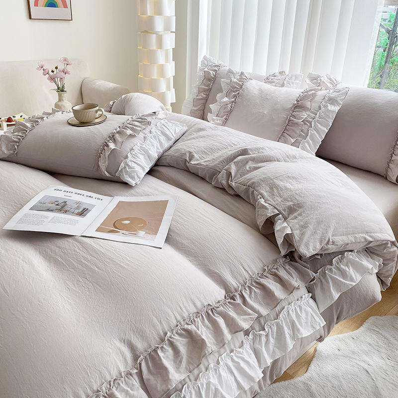 Custom OEM ODM Palace Style Ruffle Double Layer Bedding Set 200TC Reactive Dyed for Wedding Hotel Home