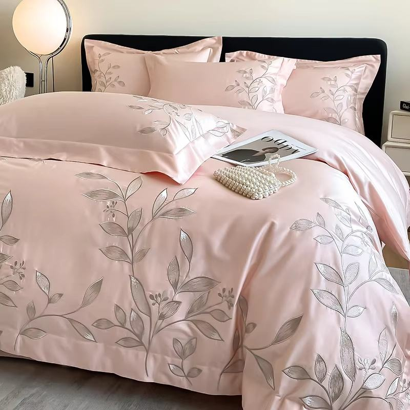 Custom OEM ODM Organic Cotton Embroidery Bedding Set Luxury Skin Friendly Breathable Durable for Hotel Homestay Bedroom
