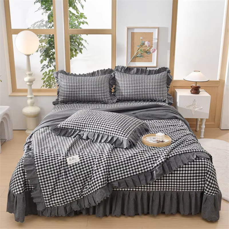 Made of premium washed cotton fabric with high weight process, ultra soft and skin-friendly touch, breathable and moisture-wicking, comfortable for all seasons without stuffiness. Adopts exquisite embroidery craftsmanship with decorative ruffle trim desig