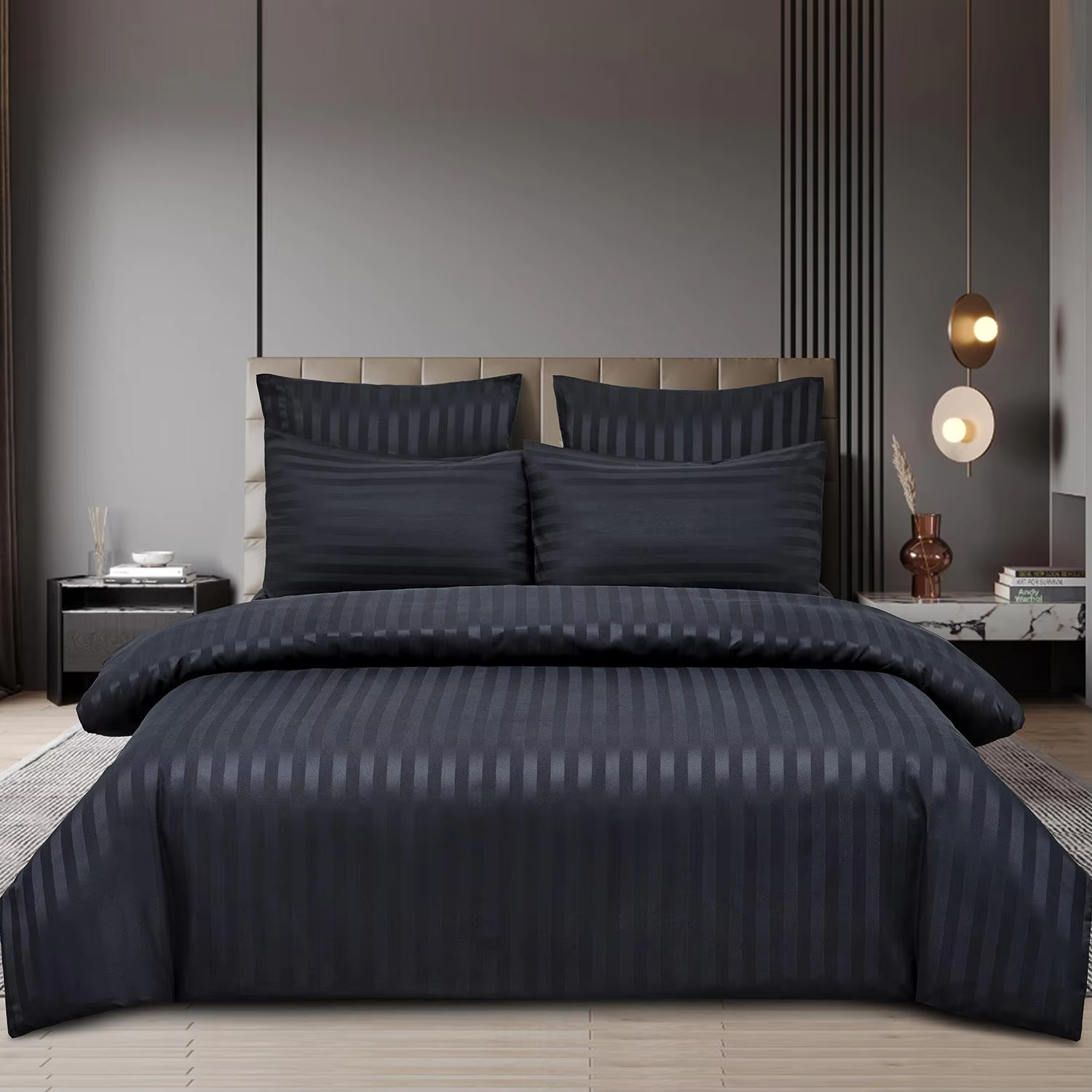 New Arrive Premium 6pcs Stripe Embossed Microfiber Sheet Set Soft Cooling Breathable Wrinkle Resistant Hotel Style Bedding Set