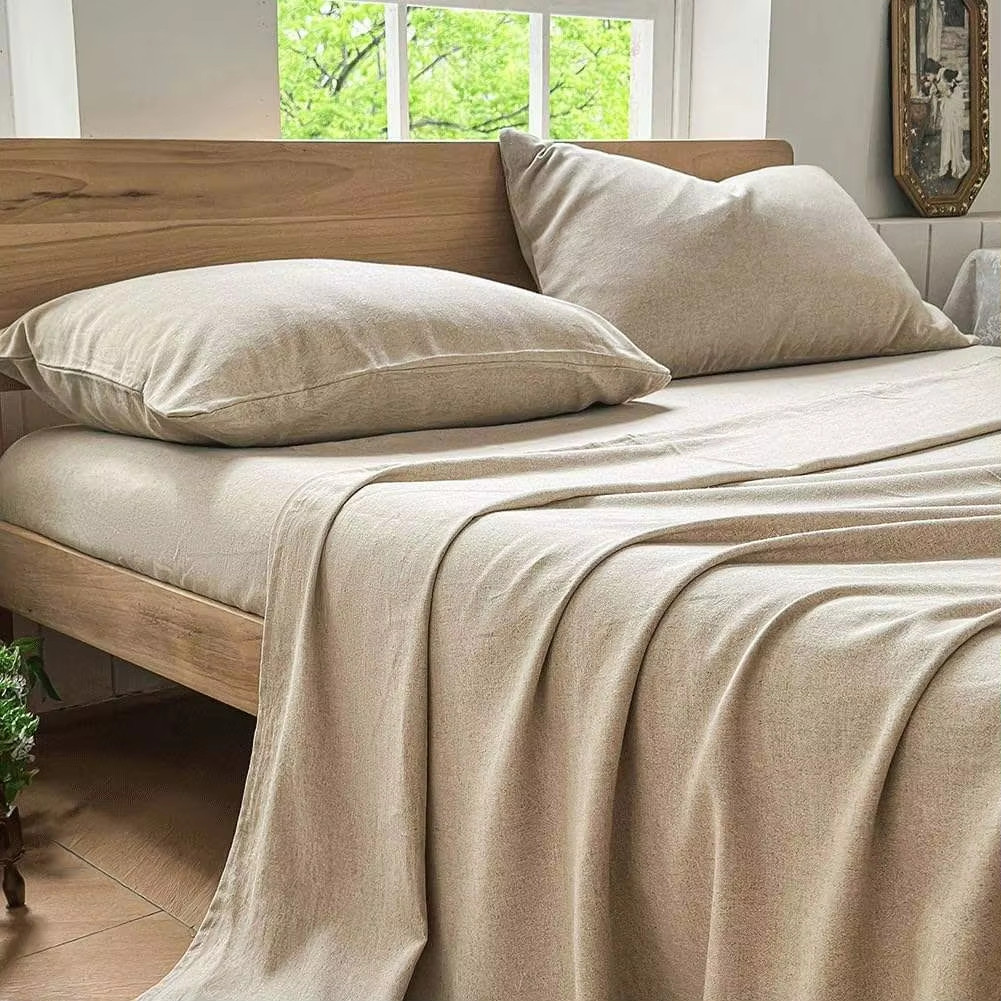 Premium Full Size 4Pcs 100 Pure French Linen Sheet Set Stone Washed Breathable Cooling Skin Friendly Natural Linen Bedding