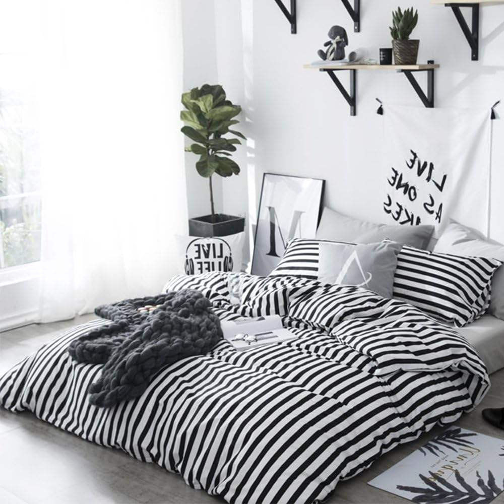 New Arrive Custom OEM ODM Queen Size Black White Striped 100 Cotton Duvet Cover Set for Home Hotel Wholesale Bedding Set
