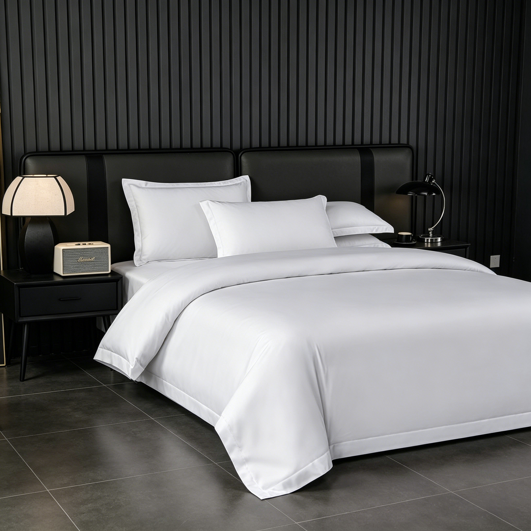 5 Star Hotel Grade White Sateen Bedding Set Luxury Soft Cotton Like Duvet Cover Bed Sheets for Home Hotel Use