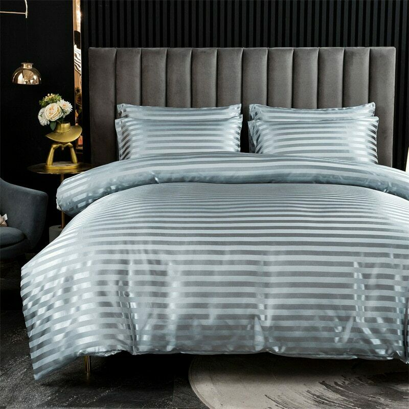 Cooling Silk Duvet Cover Set Smooth Striped Bedding Set for Home Hotel Use Luxury Soft Satin Textile Bed Linen