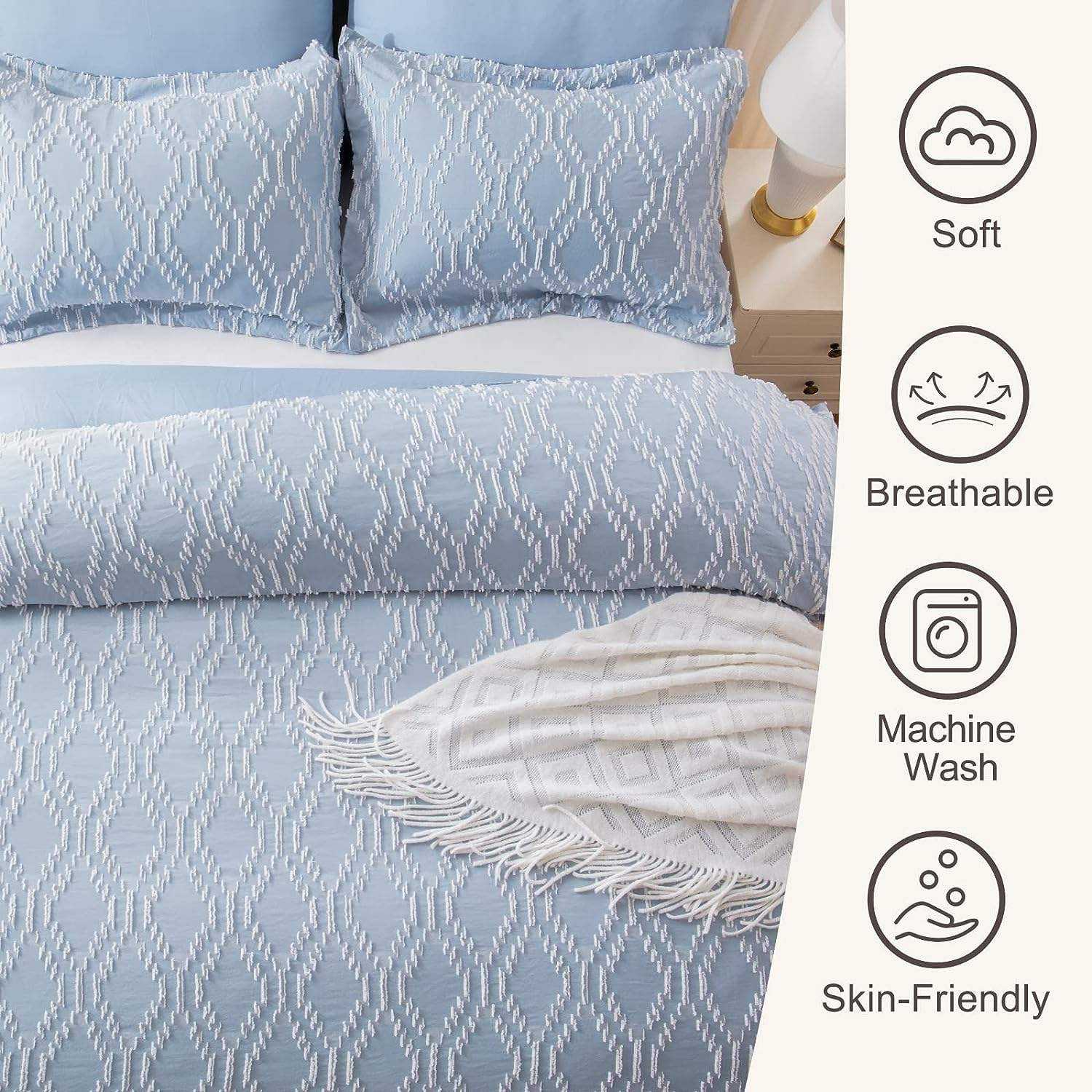 Wholesale Twin Size 2 Pieces Microfiber Tufted Boho Bedding Set All Seasons Duvet Cover