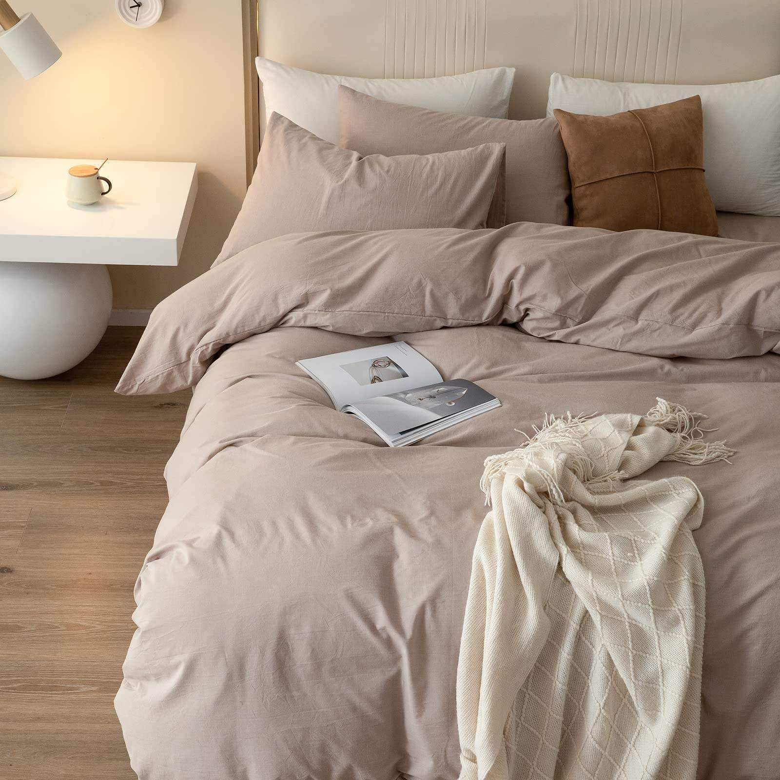 Solid Khaki Color Cotton Duvet Cover Set Breathable Comforter Cover Set for Home Multi Size Bed Linen OEM&ODM