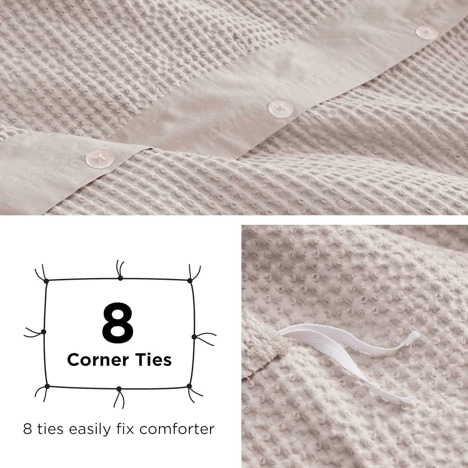 Microfiber Waffle Weave Tufted Boho Bedding Set Twin Size 3 Pieces All Seasons Chic Duvet Cover