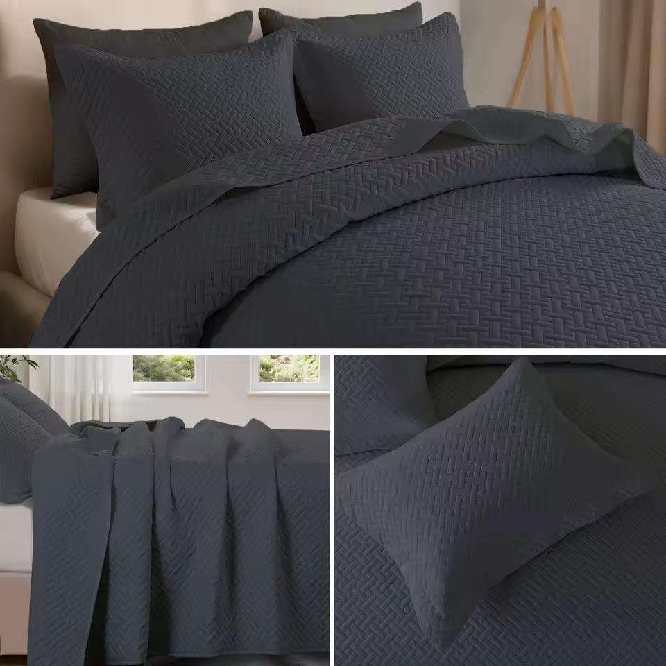 Custom Logo 100% Cotton Quilted Bedding Set Breathable Solid Color Comforter for Hotel Home OEM ODM