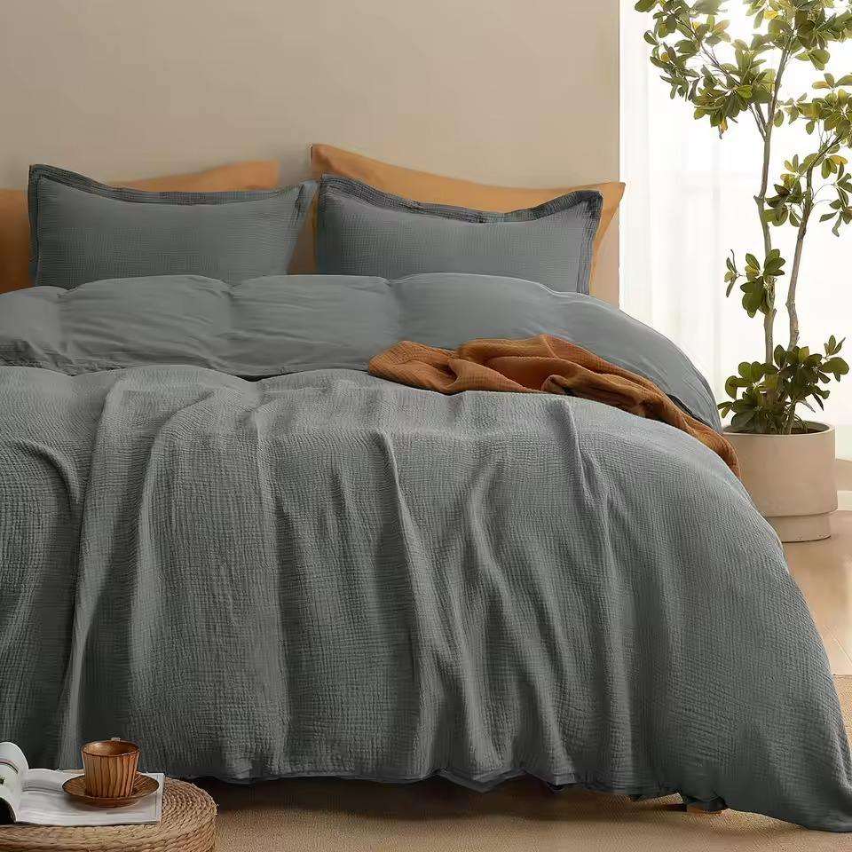 Modern Style 3-Piece 100% Cotton Muslin Comforter Bedding Set Soft Breathable Skin Friendly for Bedroom OEM ODM