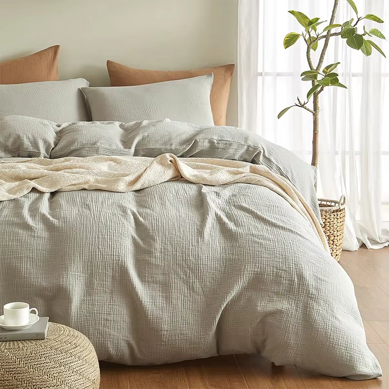 HOT Selling Anti-Bacteria Cotton Gauze Bedding Set Customizable 3 Piece 200TC Hotel Home Use Soft Breathable OEM ODM