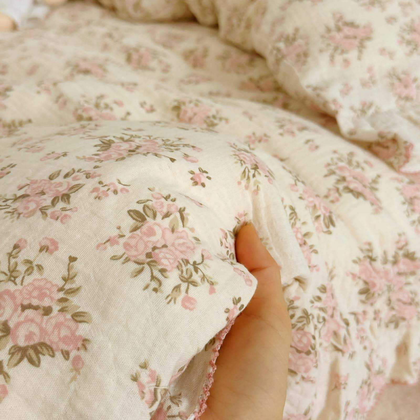 Custom OEM ODM Floral Print Muslin Cotton Duvet Cover Chic Princess Style Soft Breathable Comforter Cover for Girls Bedroom