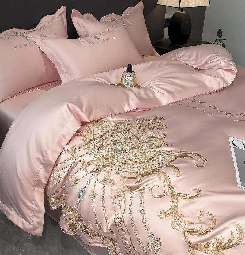 OEM ODM Wholesale Luxury Ice Silk Cotton Bedding Set European Style With Embroidery Skin Friendly Breathable Modern for Home