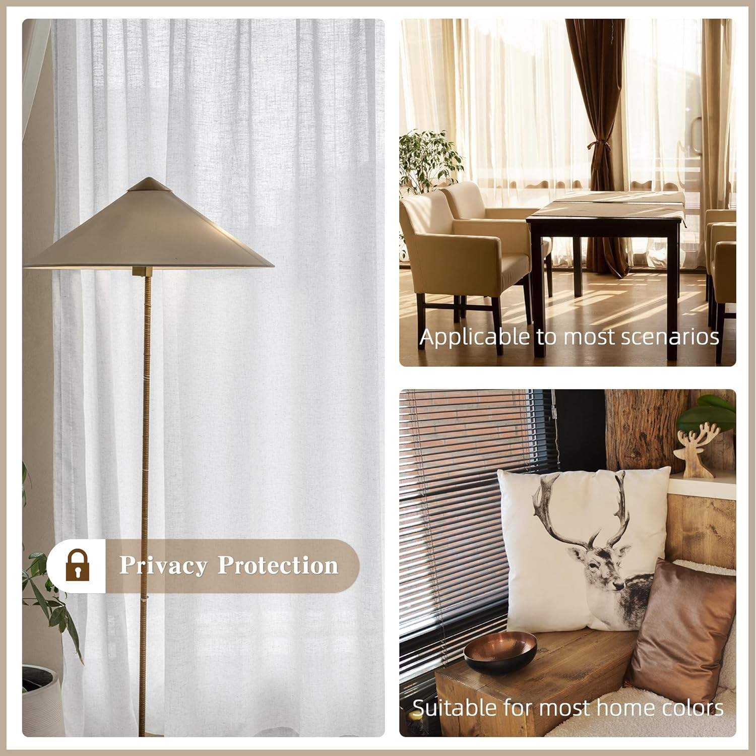Lightweight White Linen Look Curtains Breathable Flax Fabric Customizable Polyester for Home and Hotel Use OEM ODM