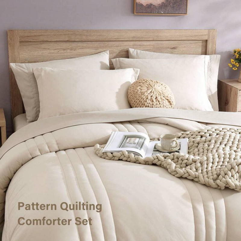 Premium 7 Piece Bed Set OEKO-TEX Certified Vertical Quilting Soft Breathable Wrinkle Resistant Bedding Set for Home Hotel