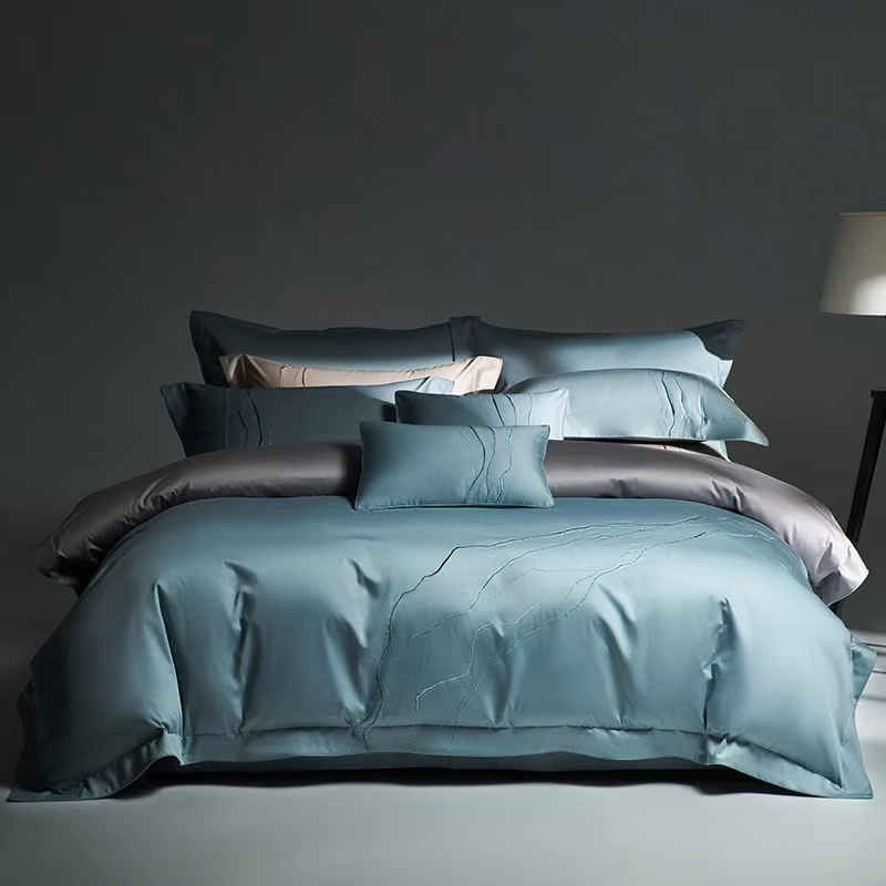 Factory New Style Custom OEM ODM 700TC Egyptian Cotton Bedding Set Four Piece Marble Lines Embroidery Luxury Wholesale