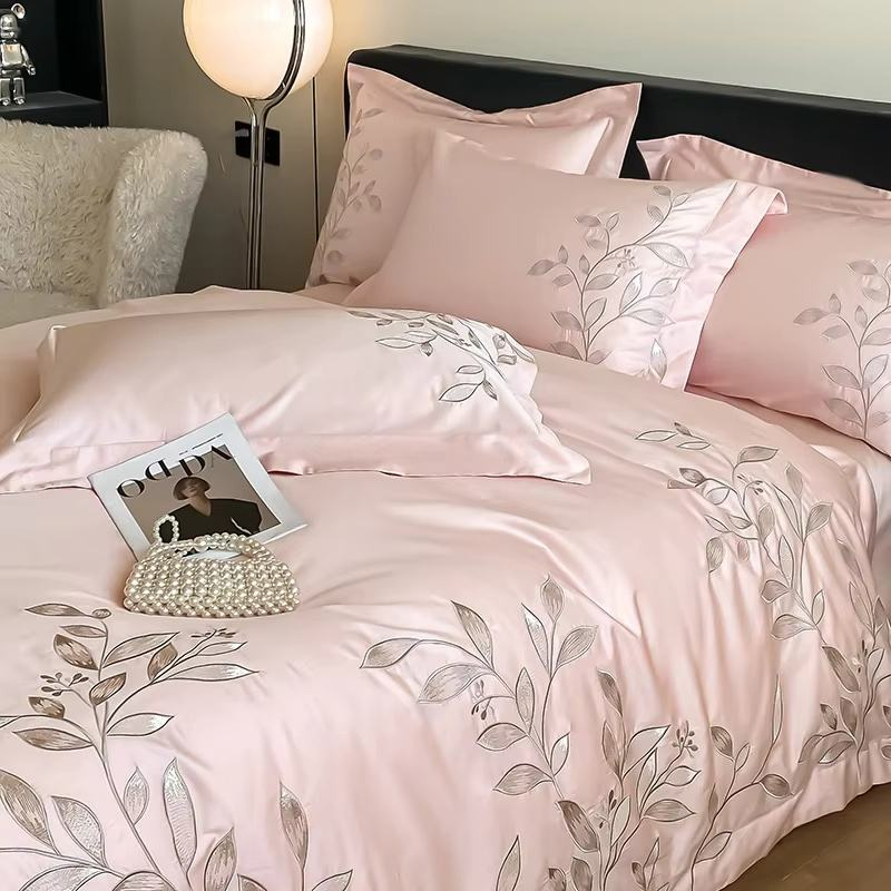 Custom OEM ODM Organic Cotton Embroidery Bedding Set Luxury Skin Friendly Breathable Durable for Hotel Homestay Bedroom