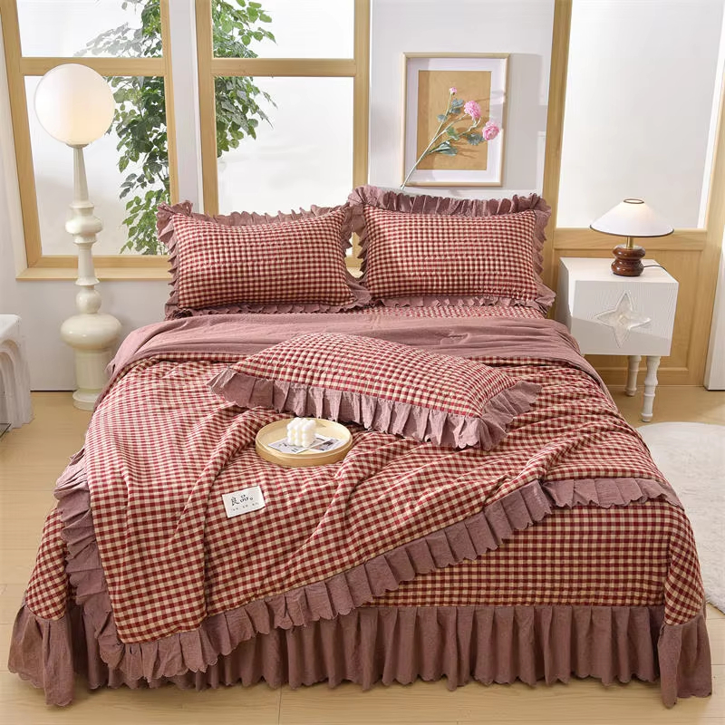 Made of premium washed cotton fabric with high weight process, ultra soft and skin-friendly touch, breathable and moisture-wicking, comfortable for all seasons without stuffiness. Adopts exquisite embroidery craftsmanship with decorative ruffle trim desig