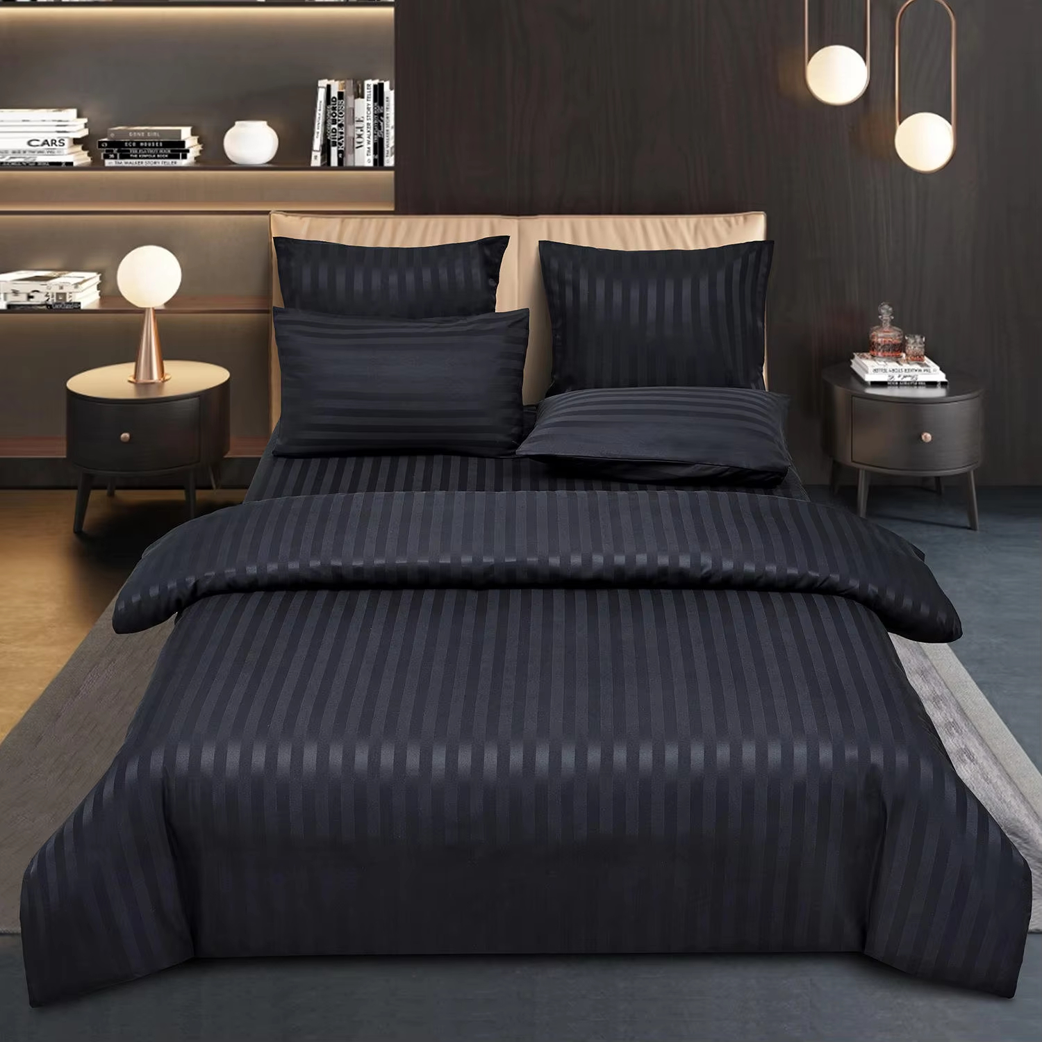 New Arrive Premium 6pcs Stripe Embossed Microfiber Sheet Set Soft Cooling Breathable Wrinkle Resistant Hotel Style Bedding Set