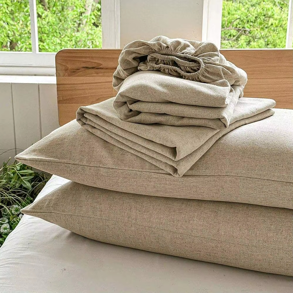 Premium Full Size 4Pcs 100 Pure French Linen Sheet Set Stone Washed Breathable Cooling Skin Friendly Natural Linen Bedding