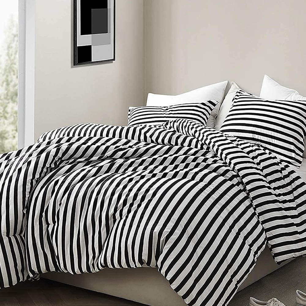 New Arrive Custom OEM ODM Queen Size Black White Striped 100 Cotton Duvet Cover Set for Home Hotel Wholesale Bedding Set