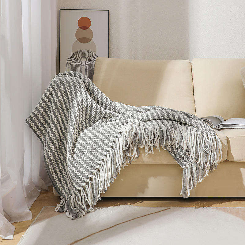 Custom OEM ODM 100 Percent Acrylic Knitted Throw Blanket Tassel Design for Hotel Home Decoration Design for Home Travel