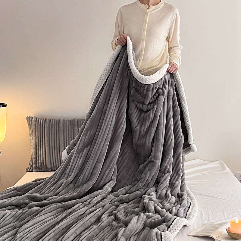 Custom OEM ODM Faux Rabbit Fur Blanket Anti-Pilling Soft Cozy Thickened Reversible for Hotel Homestay Bedroom Daily Home