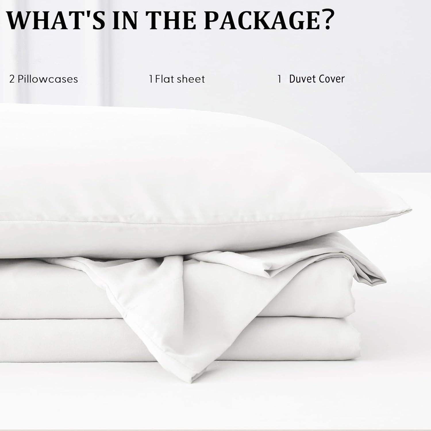 100% Cotton Satin Jacquard Flat Bed Sheets Set Plain White Queen Size Pillow Cases Durable Washable for Home Hotel Hospital Use