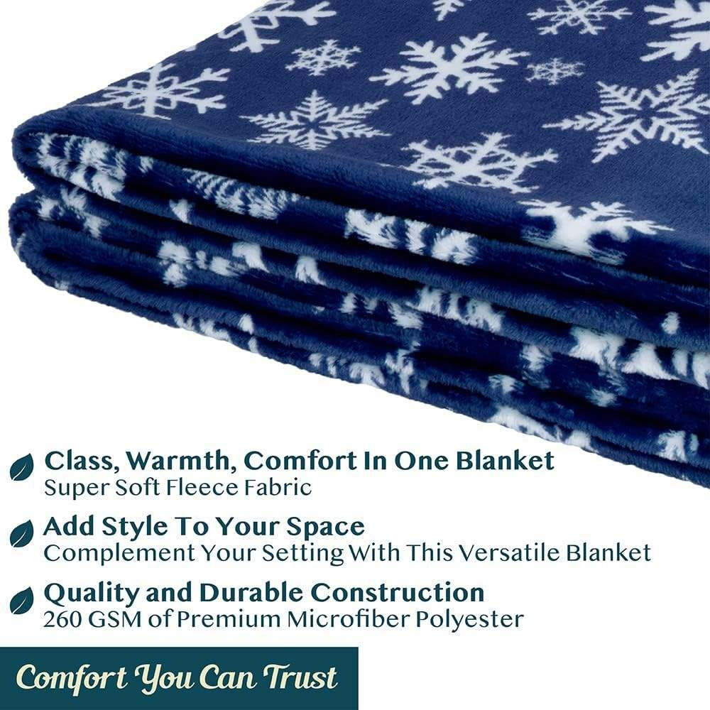 Premium Christmas Flannel Throw Blanket Snowflake Pattern Soft Breathable Warm Cozy Blanket for Daily Rest and All Season Use