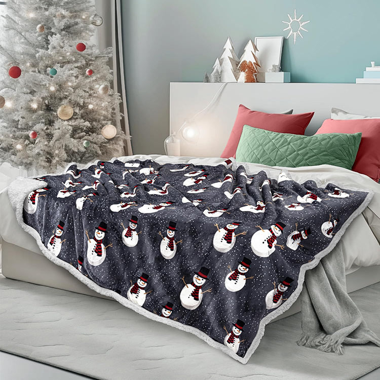 Custom OEM ODM Christmas Sherpa Throw Blanket Reversible Plush Warm Cozy Soft Durable Blanket Suitable for Holiday Home Use