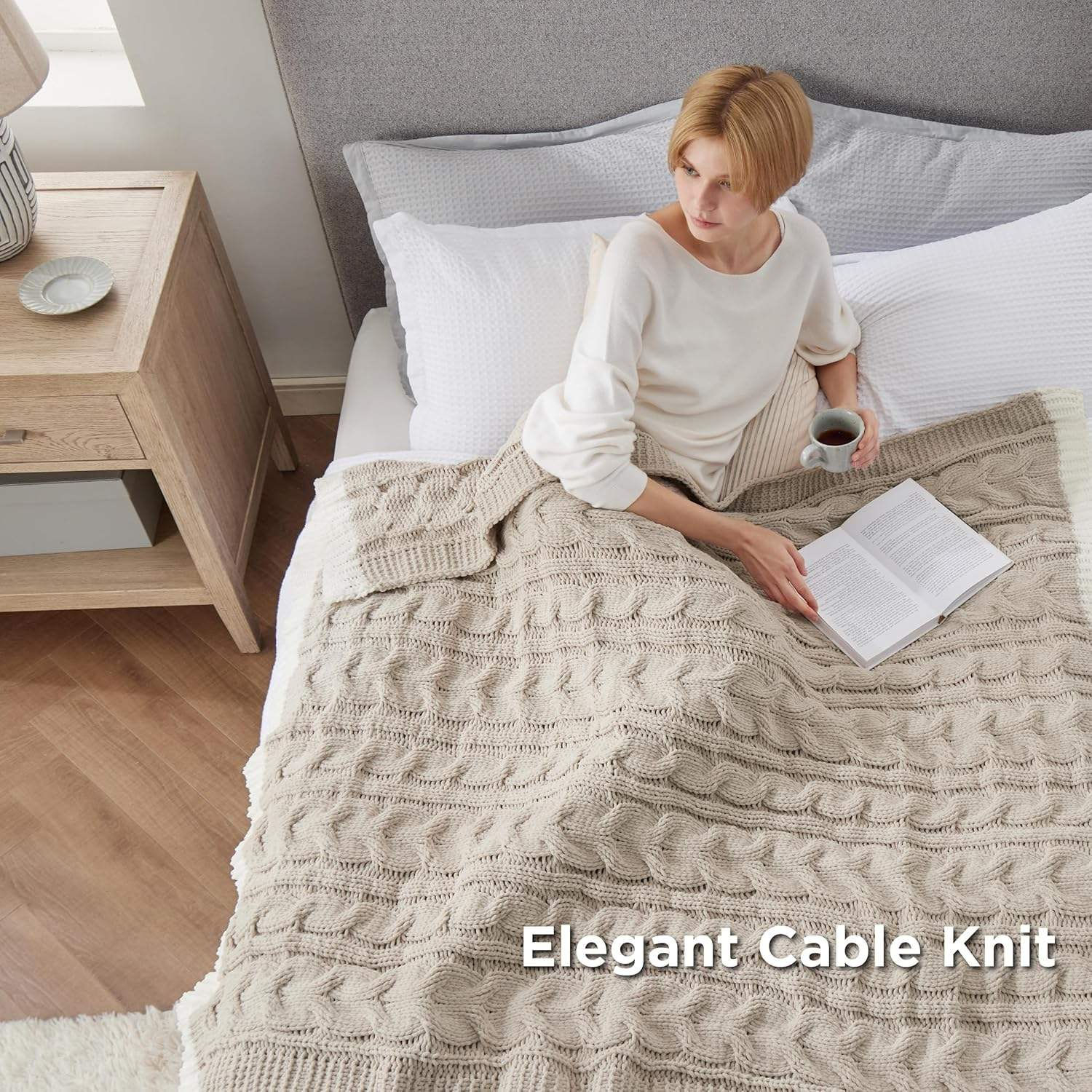 Wholesale Premium Cable Knit Throw Blanket Warm Chunky Knitted Blanket for Sofa Couch Bedroom Travel All Season Use