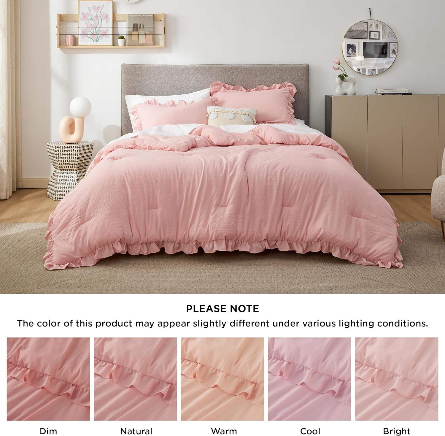 Custom 3 Pieces Pink Ruffle Edge Comforter Set Vintage Shabby Chic Style All Season Soft Breathable for Bedroom Home OEM ODM