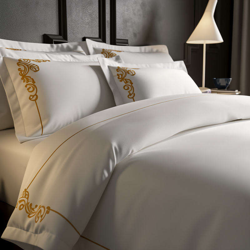 Custom 5 Star Hotel Embroidered Bedding Set Luxury Gold Embroidery Premium Fabric for Bedroom Hotel OEM ODM