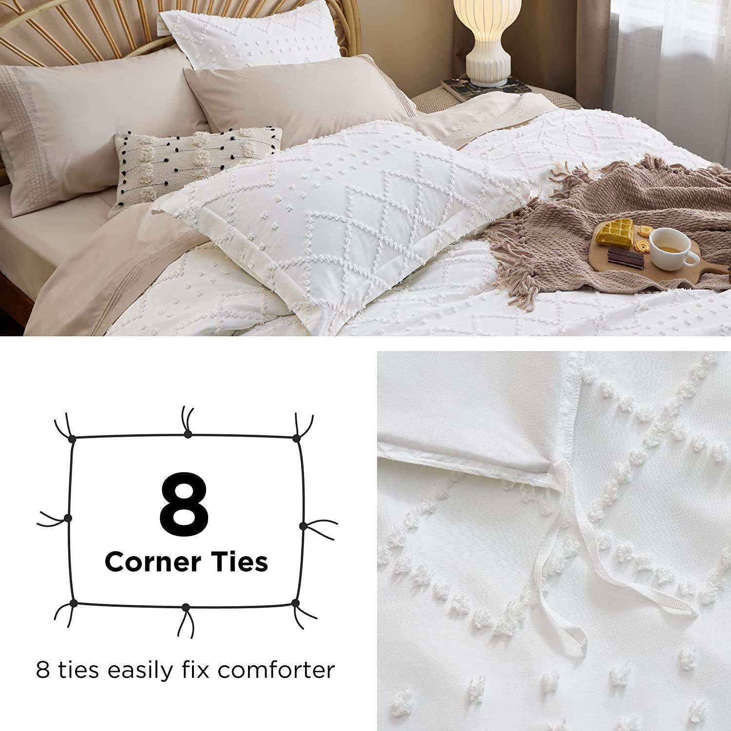 3 Pieces Shabby Chic Embroidery Duvet Cover Set King Size All Seasons Bedding Set with Tufted Details