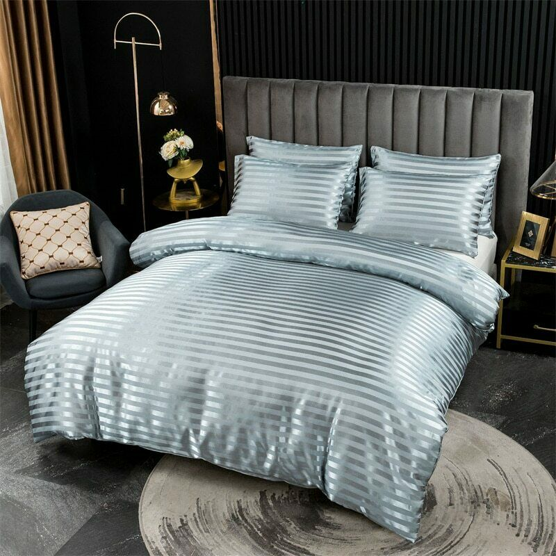 Cooling Silk Duvet Cover Set Smooth Striped Bedding Set for Home Hotel Use Luxury Soft Satin Textile Bed Linen