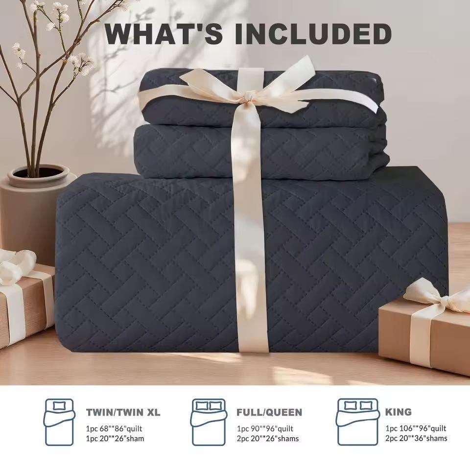 Custom Logo 100% Cotton Quilted Bedding Set Breathable Solid Color Comforter for Hotel Home OEM ODM