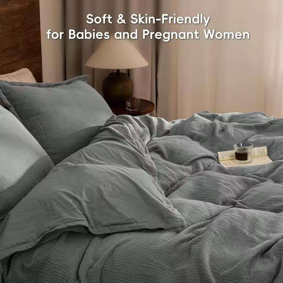 Modern Style 3-Piece 100% Cotton Muslin Comforter Bedding Set Soft Breathable Skin Friendly for Bedroom OEM ODM