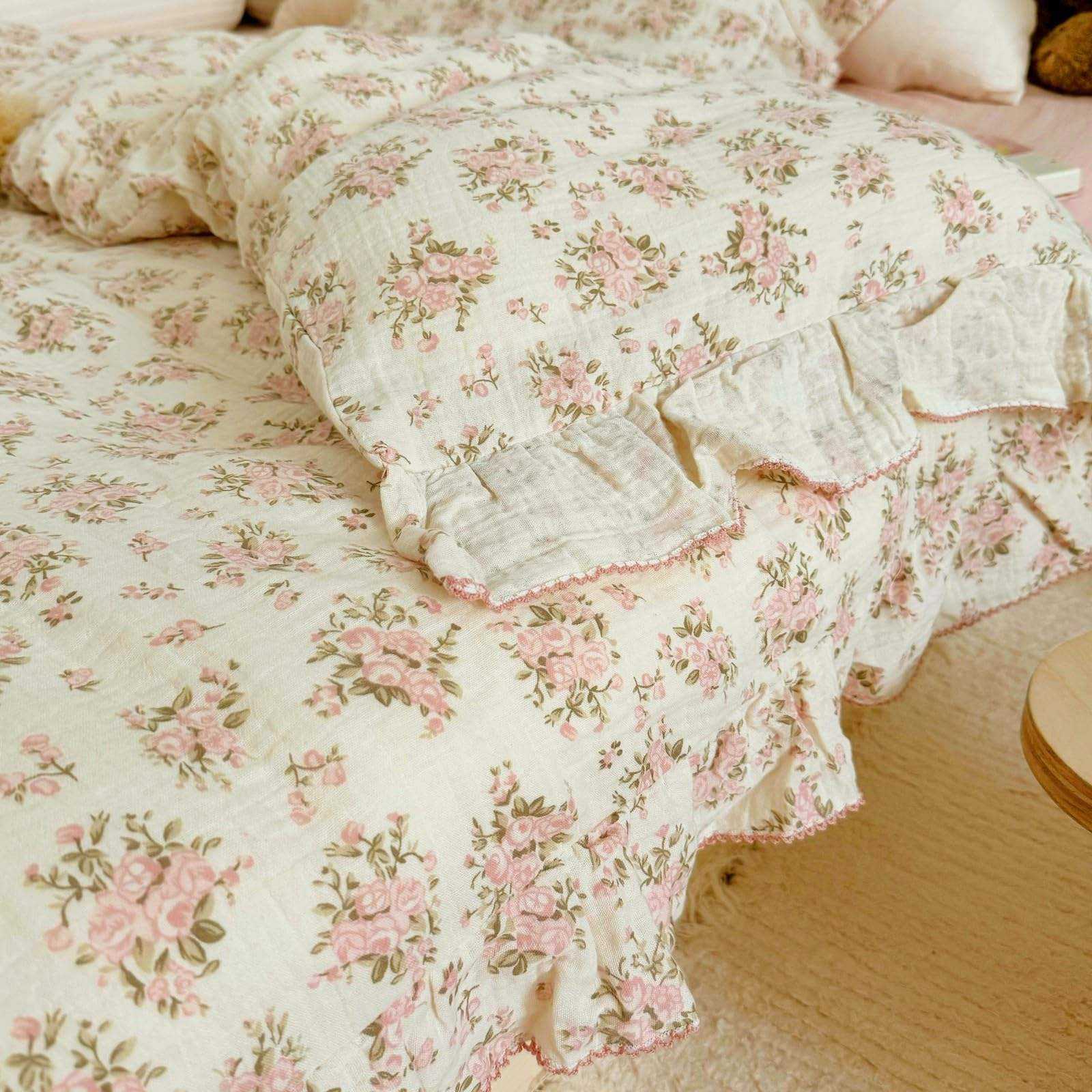 Custom OEM ODM Floral Print Muslin Cotton Duvet Cover Chic Princess Style Soft Breathable Comforter Cover for Girls Bedroom