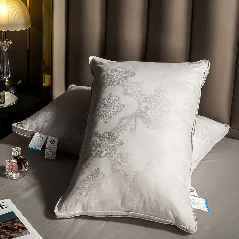 Premium 100% Cotton Cover White Goose Down Pillow Bacteriostatic Skin Friendly Ergonomic Neck Support Pillow for Hotel Home