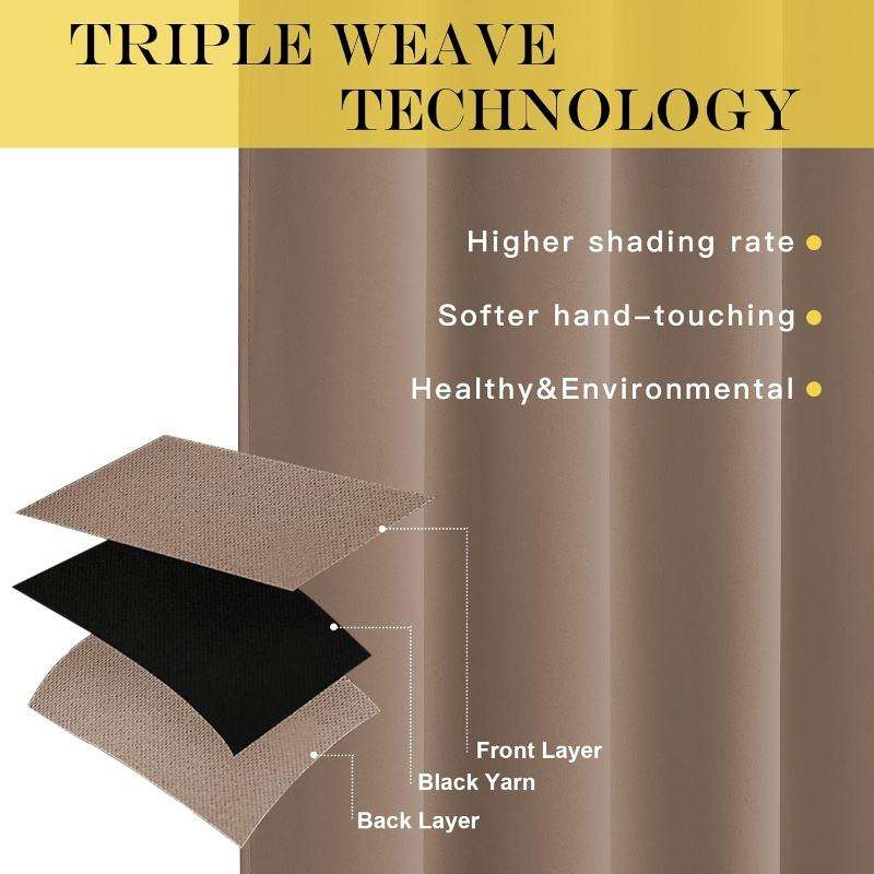 Elegant Three Layer Polyester Linen Curtains Full Light Shading Noise Reducing Privacy Protection Eco Friendly Window Curtains